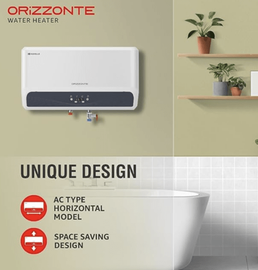 Havells Orizzonte 25 litre 4 Star Water Heater with Flexi Pipes|Watt: 2000|Warranty: 7 Year on Tank, 4 Year on Heating Element, 2 Year Comprehensive|Installation: Horizontal|Whirl flow Tech White Wall - Image 2